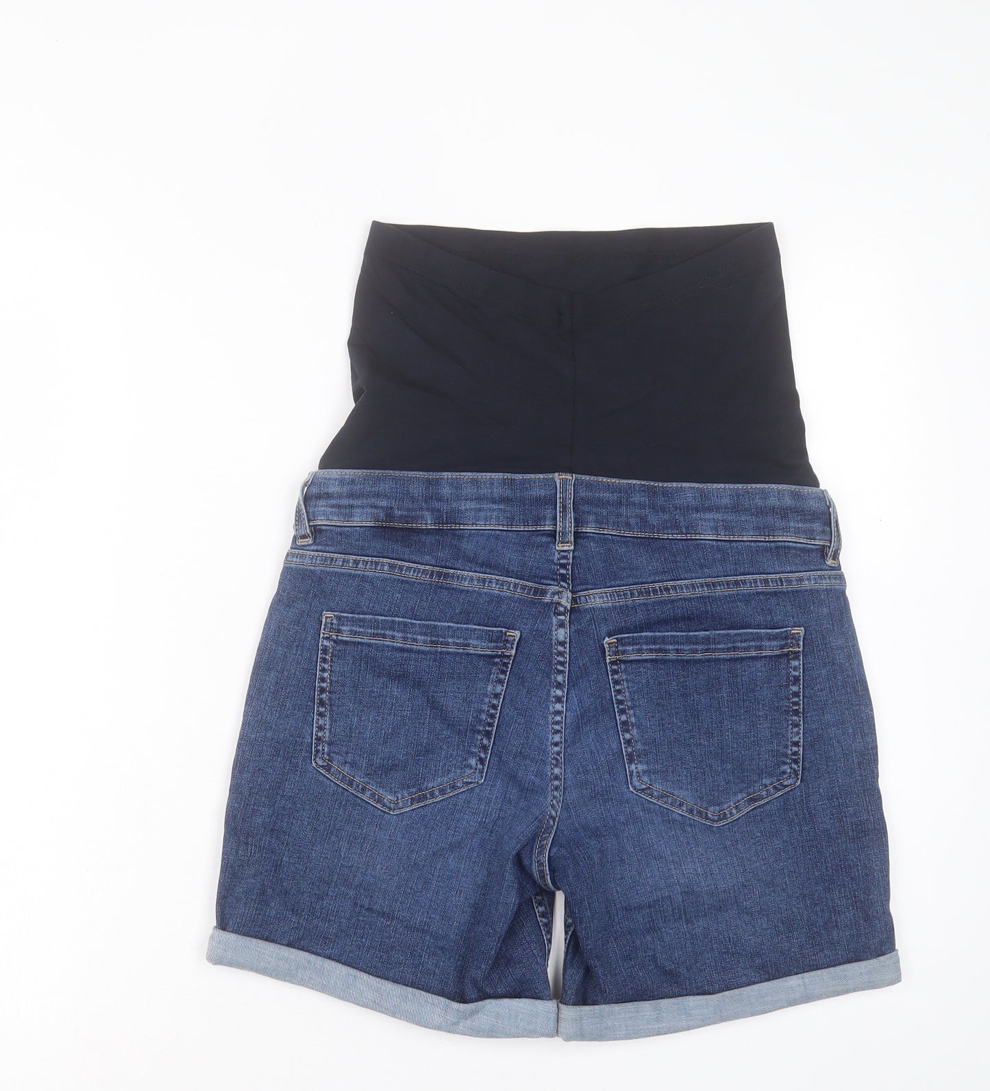 Marks and Spencer Womens Blue Cotton Boyfriend Shorts Size 8 L5 in Regular Button