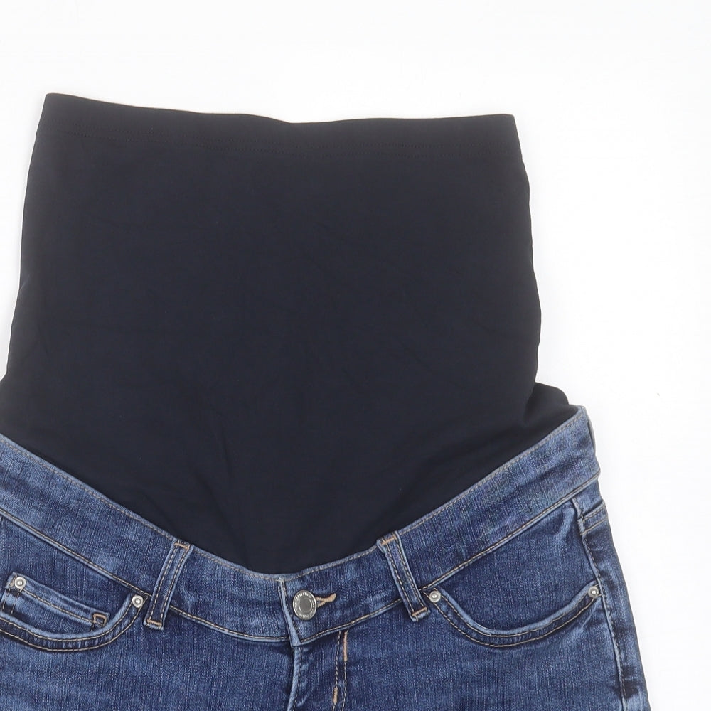 Marks and Spencer Womens Blue Cotton Boyfriend Shorts Size 8 L5 in Regular Button