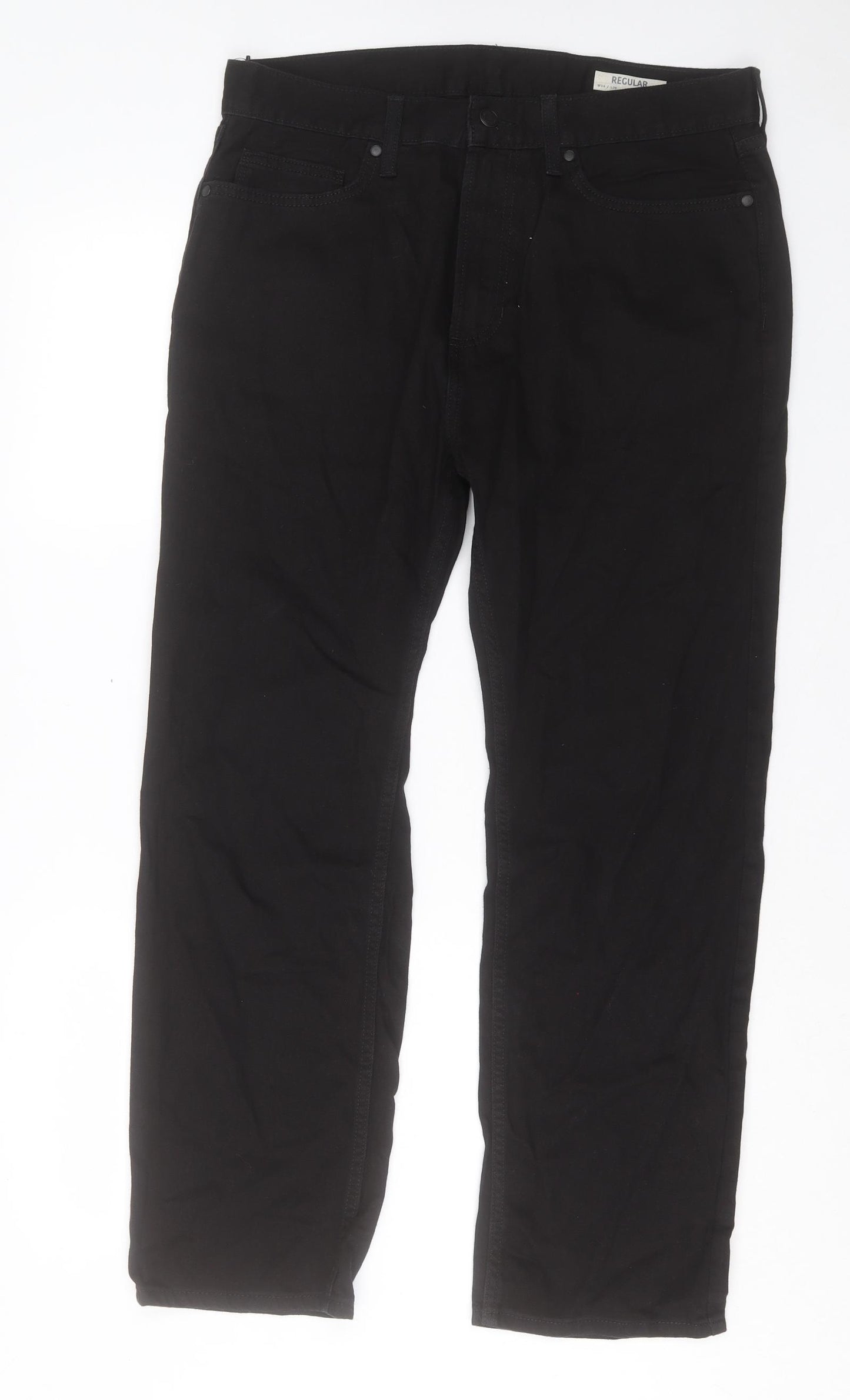 Marks and Spencer Mens Black Cotton Straight Jeans Size 34 in L29 in Regular Button - Short Leg