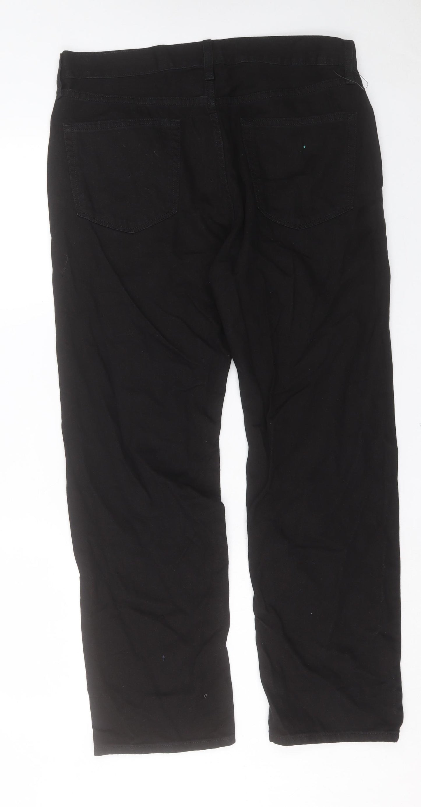Marks and Spencer Mens Black Cotton Straight Jeans Size 34 in L29 in Regular Button - Short Leg