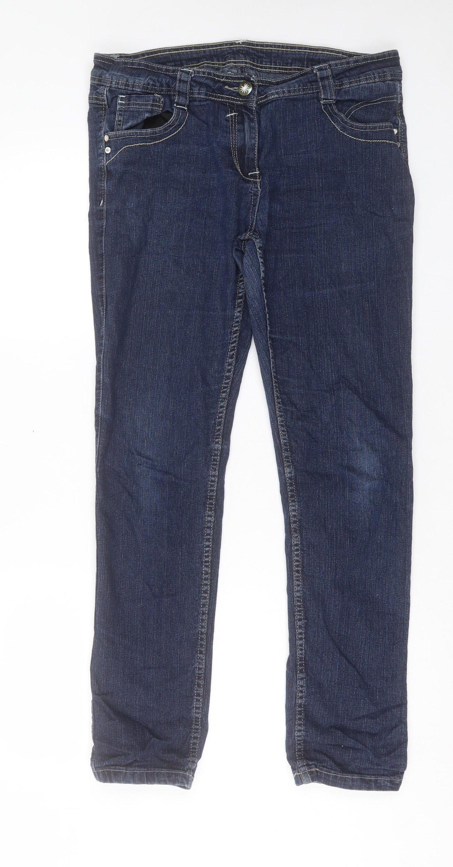 Cherokee Womens Blue Cotton Straight Jeans Size 14 L29 in Regular Button