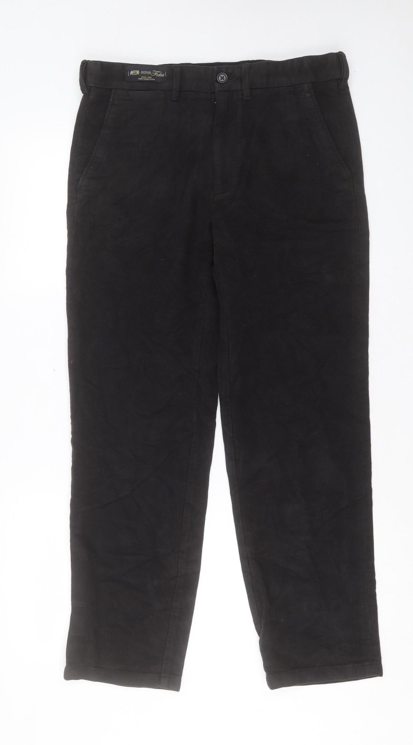 Marks and Spencer Mens Black Cotton Trousers Size 32 in L29 in Regular Button - Short Leg
