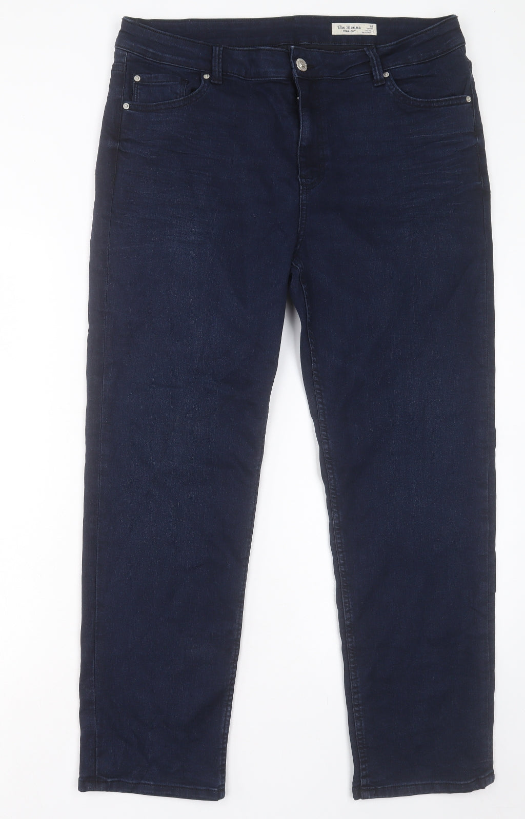 Marks and Spencer Womens Blue Cotton Straight Jeans Size 18 L28 in Regular Button