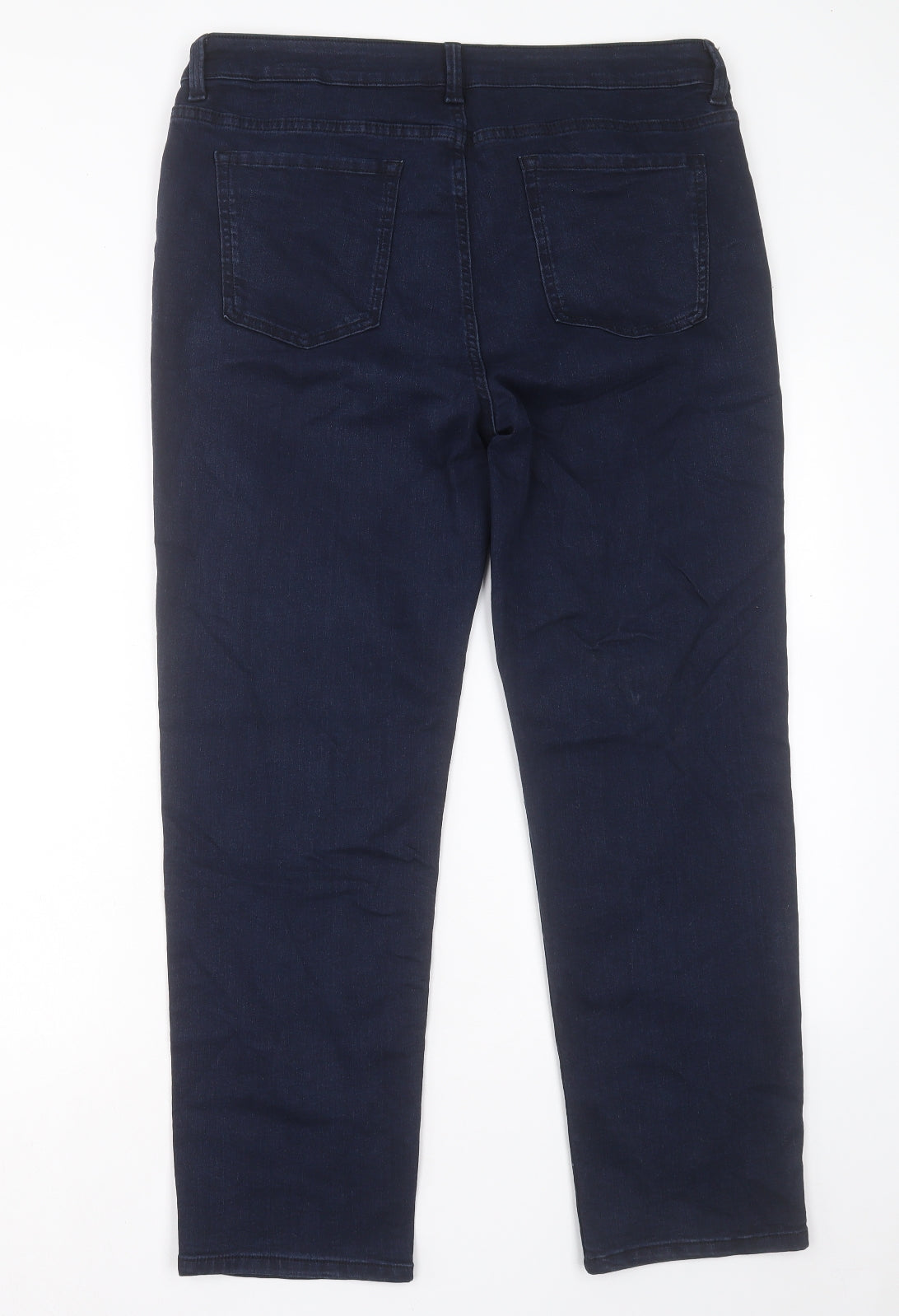 Marks and Spencer Womens Blue Cotton Straight Jeans Size 18 L28 in Regular Button