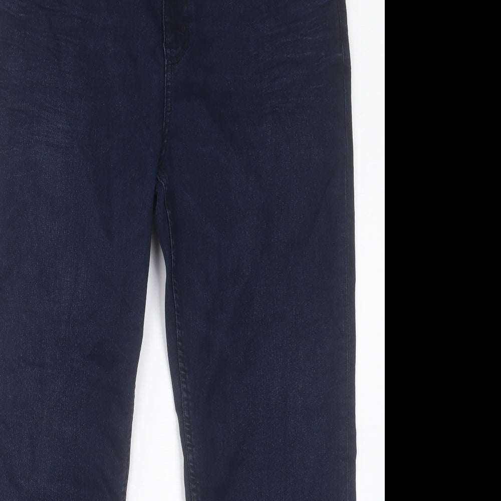 Marks and Spencer Womens Blue Cotton Straight Jeans Size 18 L28 in Regular Button