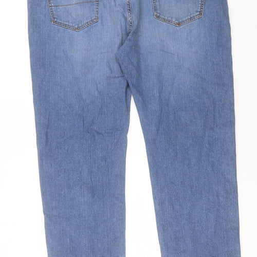 Marks and Spencer Mens Blue Cotton Straight Jeans Size 44 in L29 in Regular Button - Short Leg