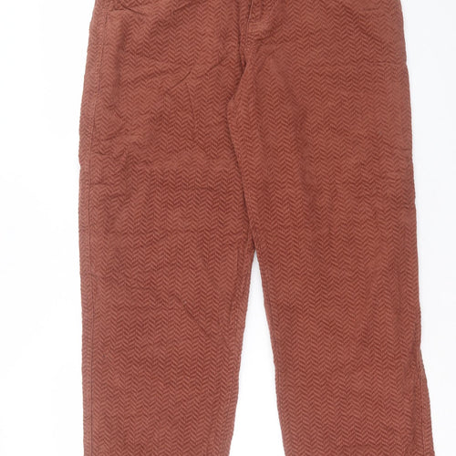 Massimo Dutti Womens Brown Geometric Cotton Trousers Size 14 L30 in Regular Button
