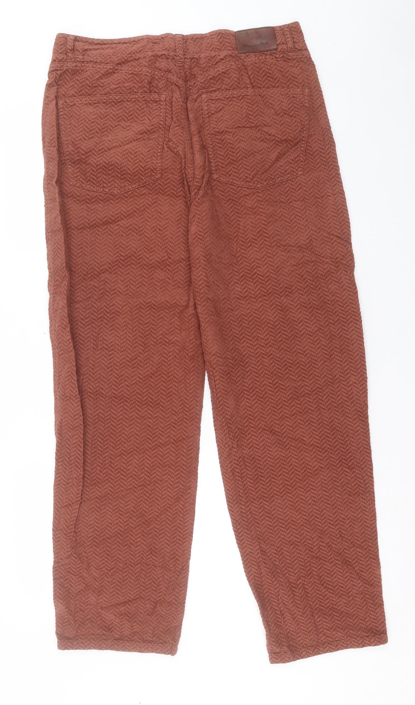Massimo Dutti Womens Brown Geometric Cotton Trousers Size 14 L30 in Regular Button