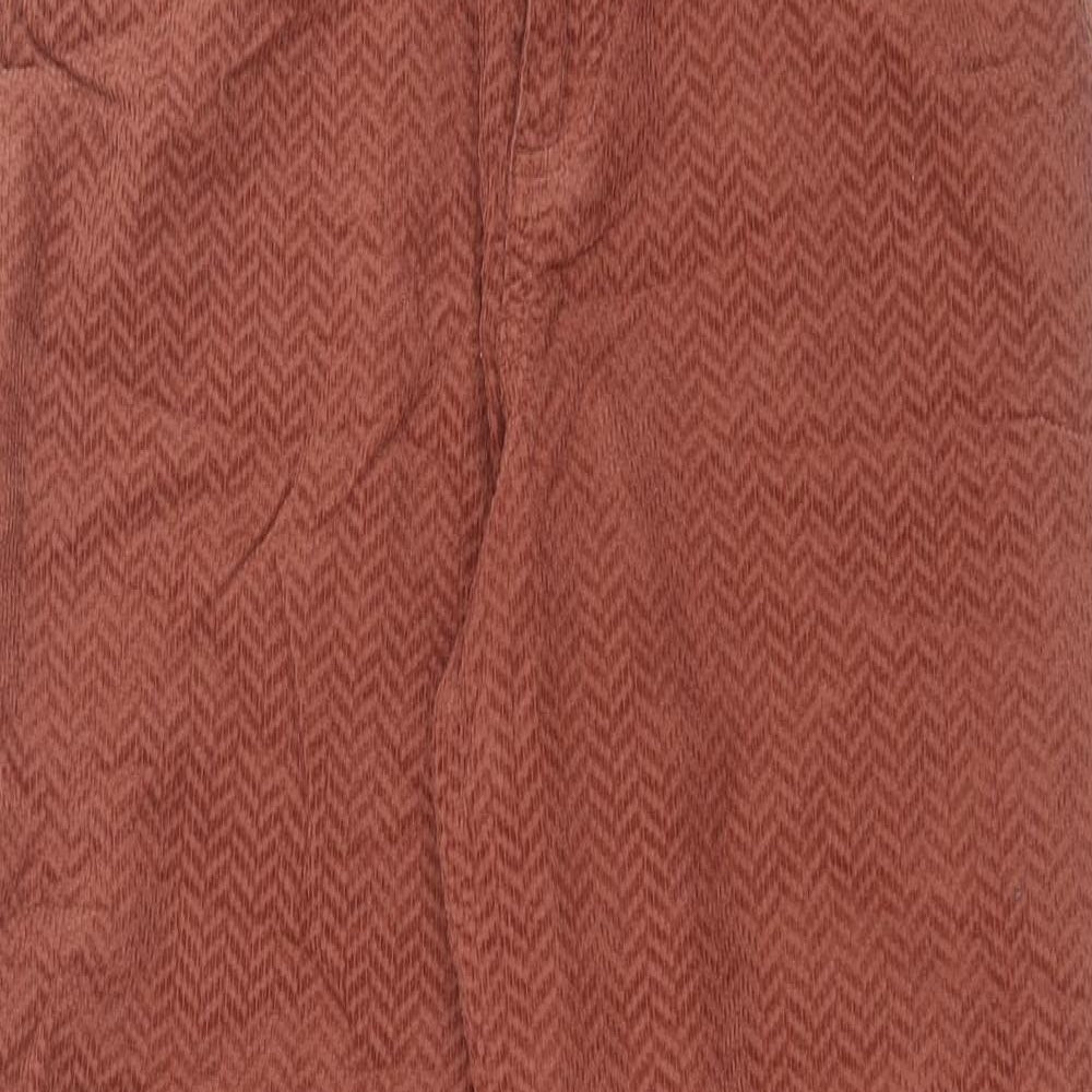 Massimo Dutti Womens Brown Geometric Cotton Trousers Size 14 L30 in Regular Button