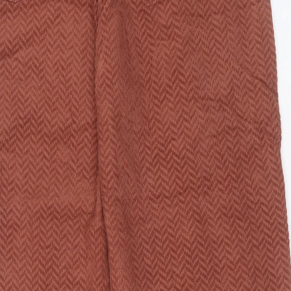 Massimo Dutti Womens Brown Geometric Cotton Trousers Size 14 L30 in Regular Button