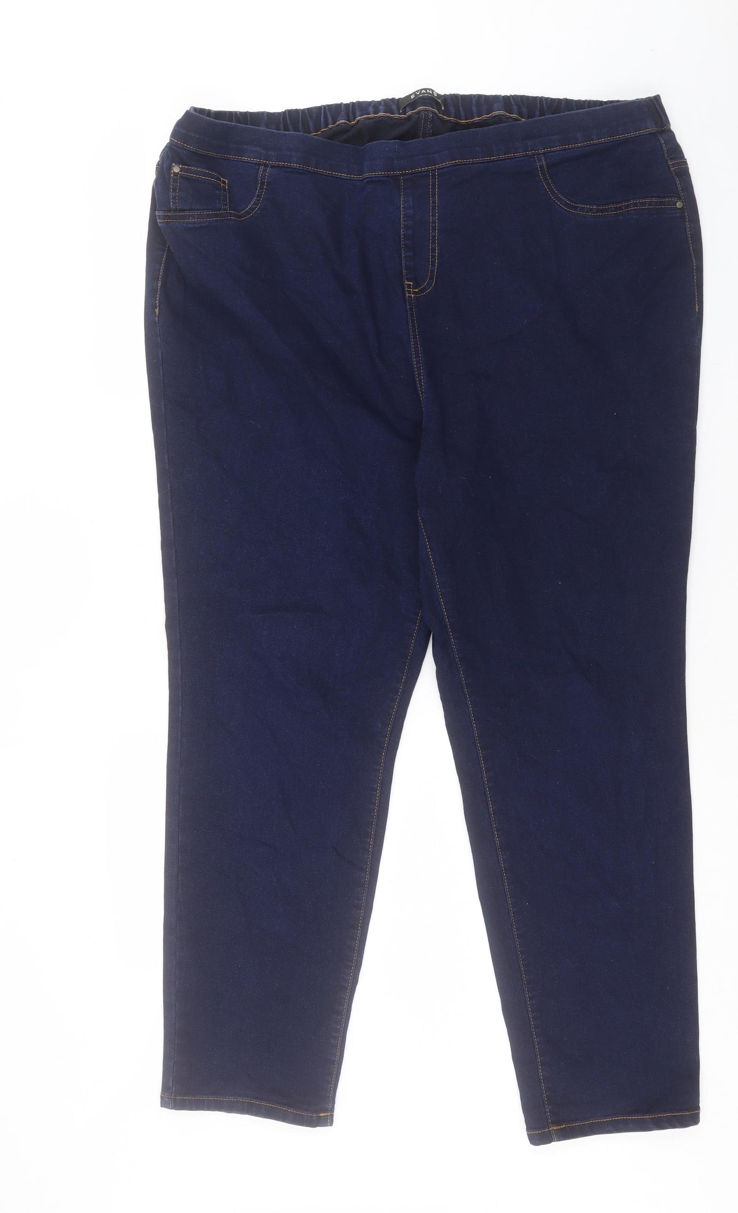 Evans Womens Blue Cotton Jegging Trousers Size 22 L28 in Regular