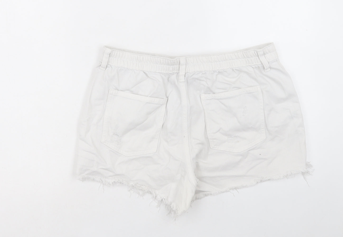 Aerie Womens White Cotton Boyfriend Shorts Size L L3 in Regular Button