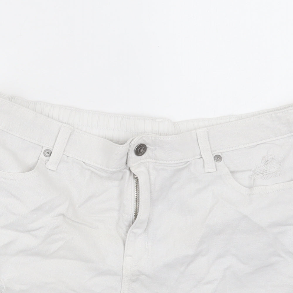 Aerie Womens White Cotton Boyfriend Shorts Size L L3 in Regular Button