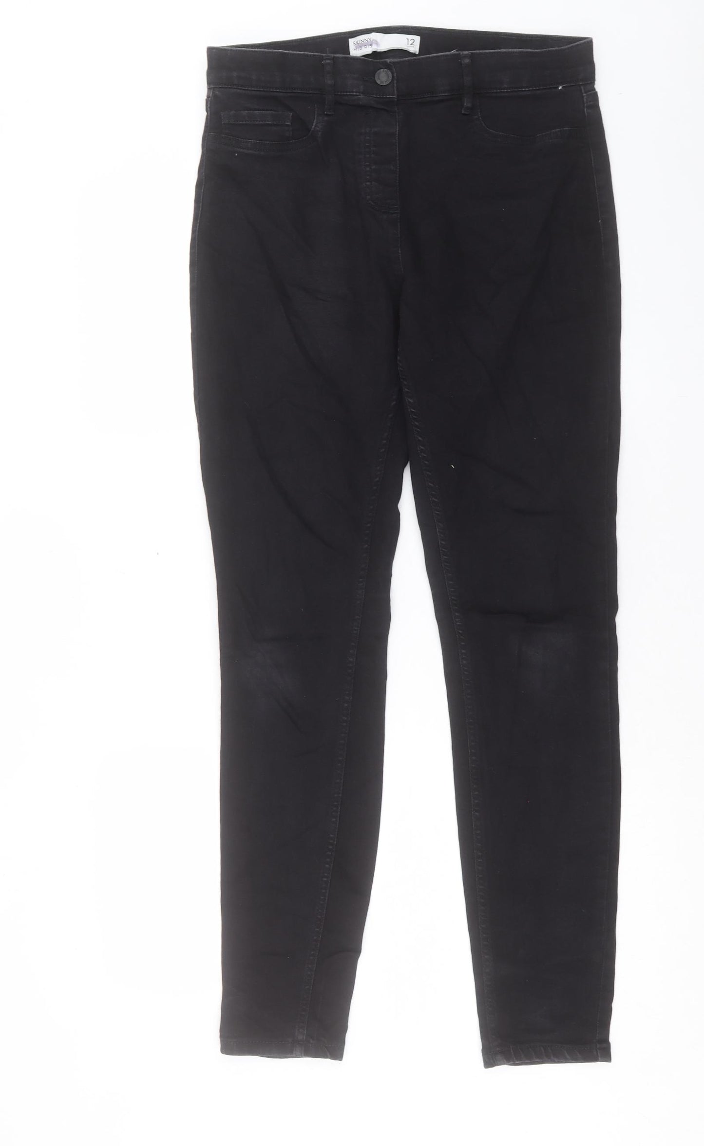 NEXT Womens Black Cotton Skinny Jeans Size 12 L31 in Regular Button