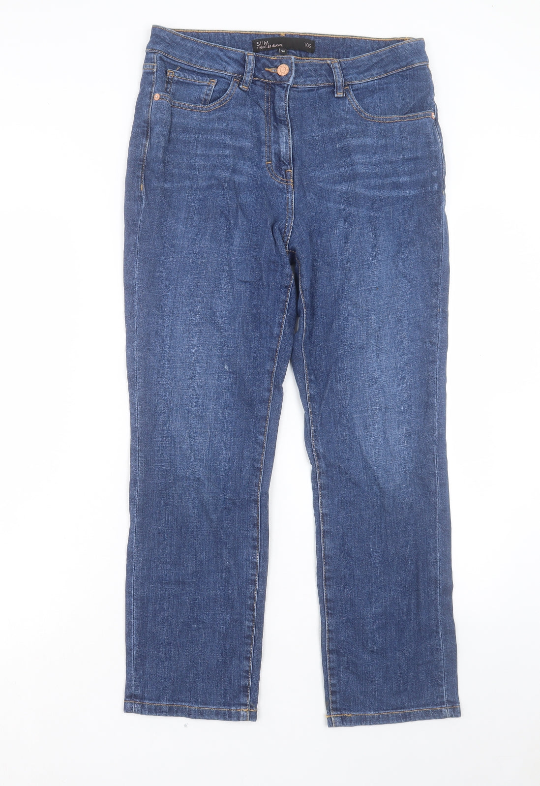 NEXT Womens Blue Cotton Straight Jeans Size 10 L27 in Slim Button