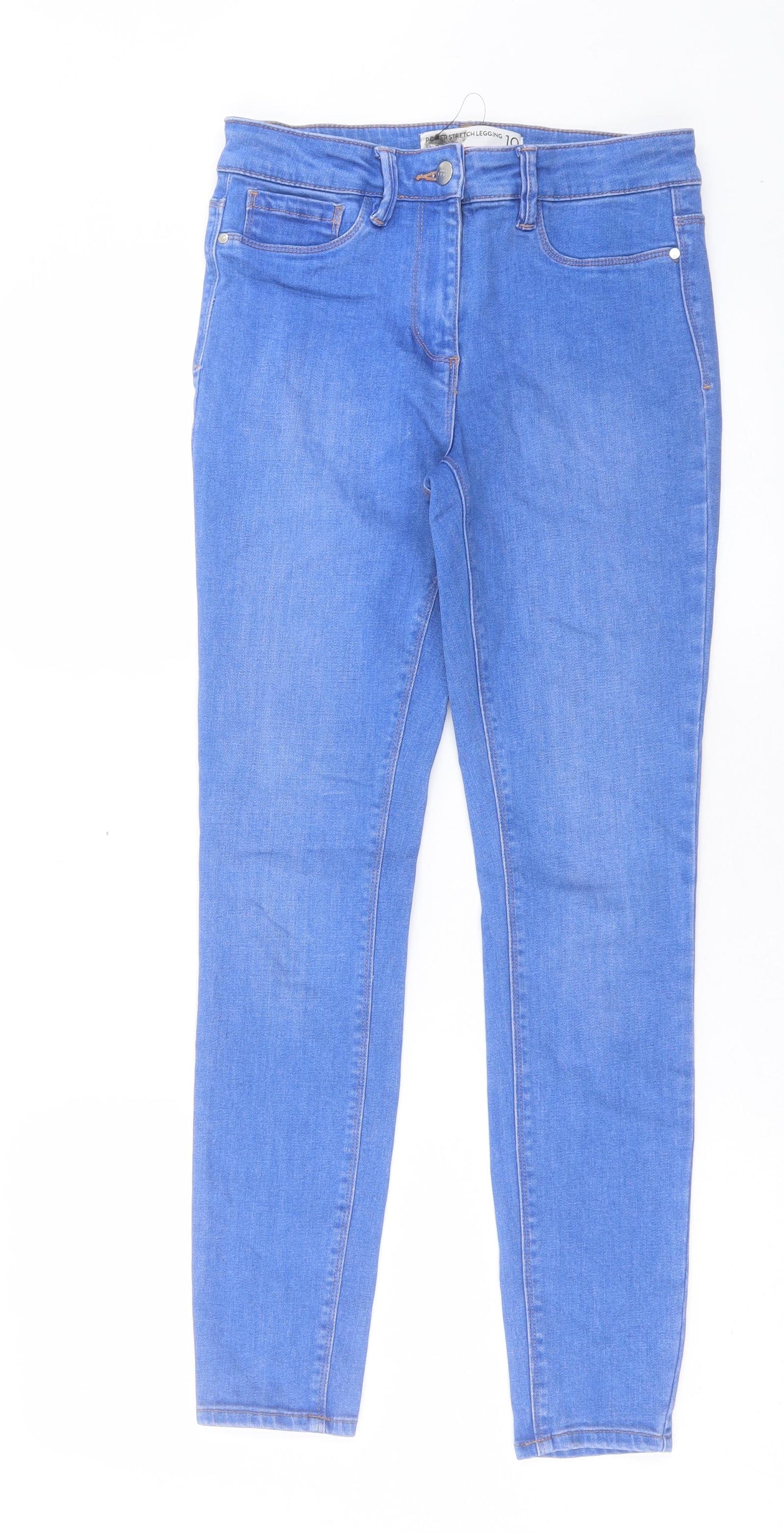 NEXT Womens Blue Cotton Skinny Jeans Size 10 L29 in Regular Button