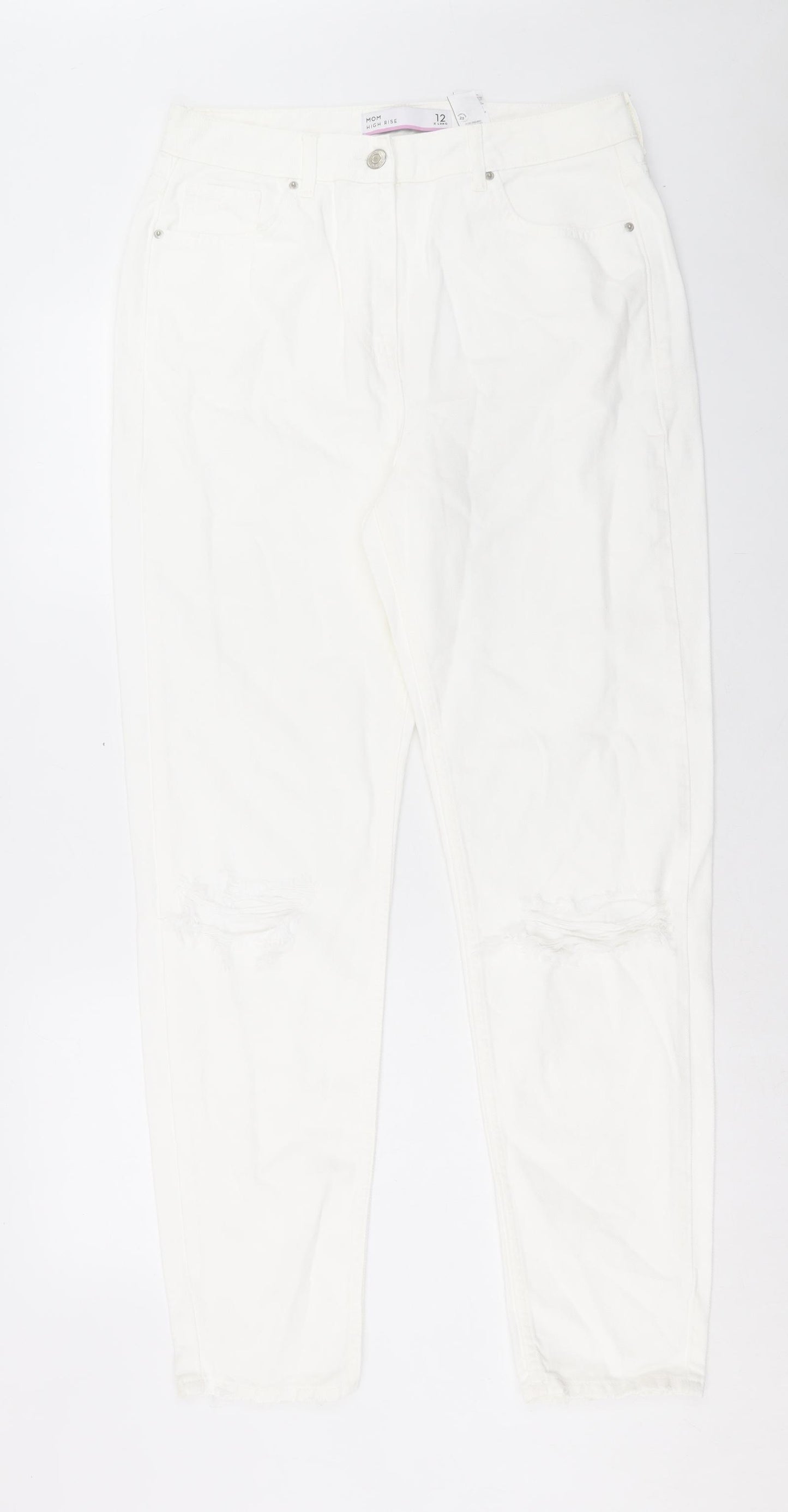 NEXT Womens White Cotton Mom Jeans Size 12 L32 in Regular Button