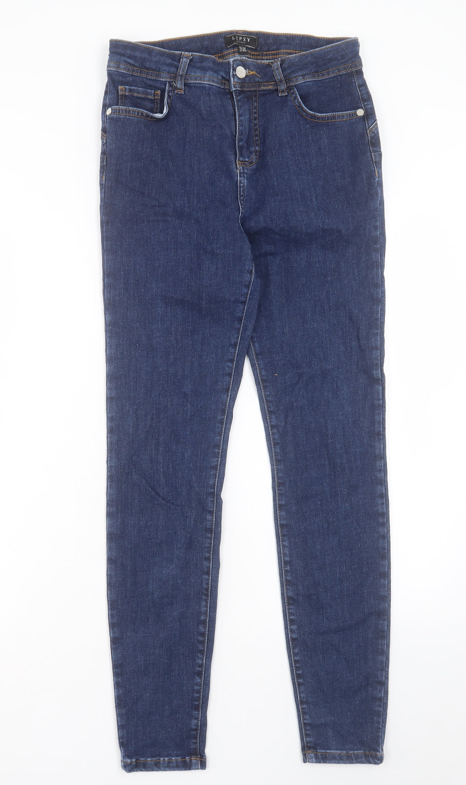 Lipsy Womens Blue Cotton Skinny Jeans Size 12 L29 in Regular Button