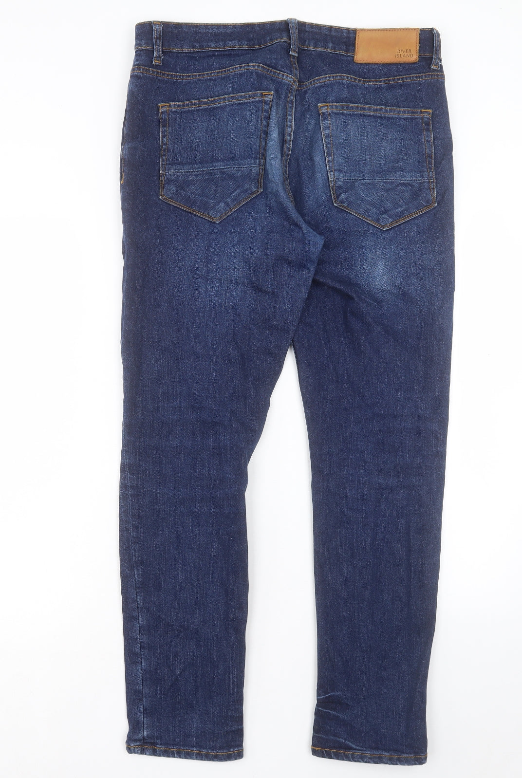 River Island Mens Blue Cotton Straight Jeans Size 34 in L30 in Regular Button