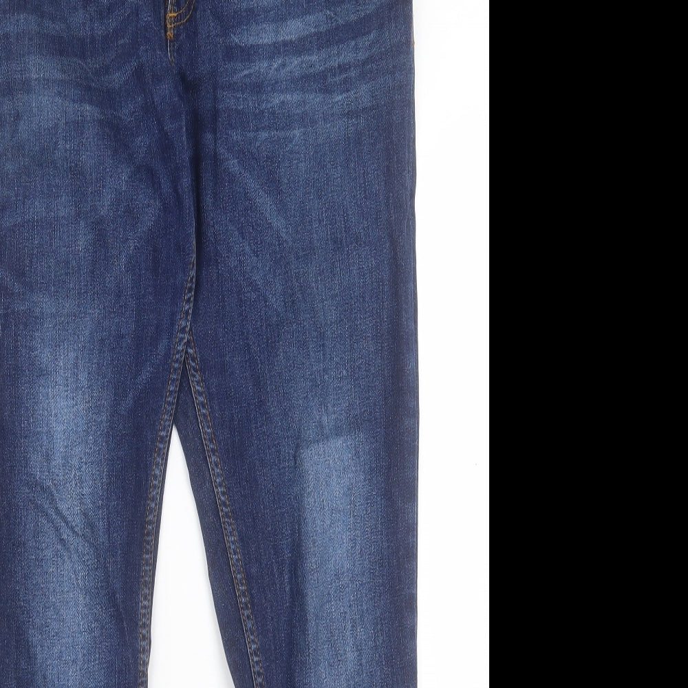 River Island Mens Blue Cotton Straight Jeans Size 34 in L30 in Regular Button