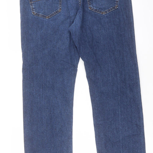 Marks and Spencer Mens Blue Cotton Straight Jeans Size 36 in L31 in Regular Button
