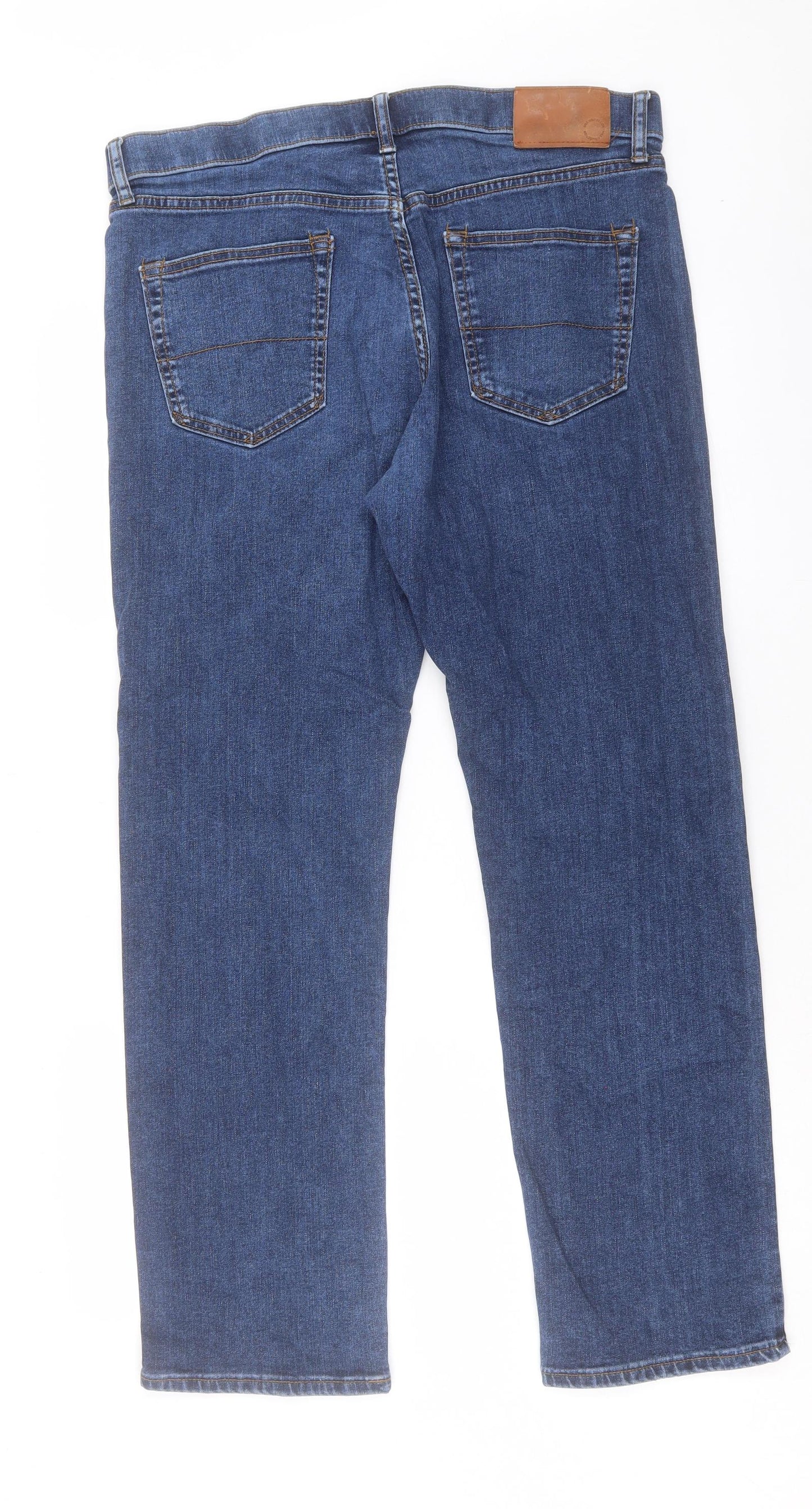 Marks and Spencer Mens Blue Cotton Straight Jeans Size 36 in L31 in Regular Button