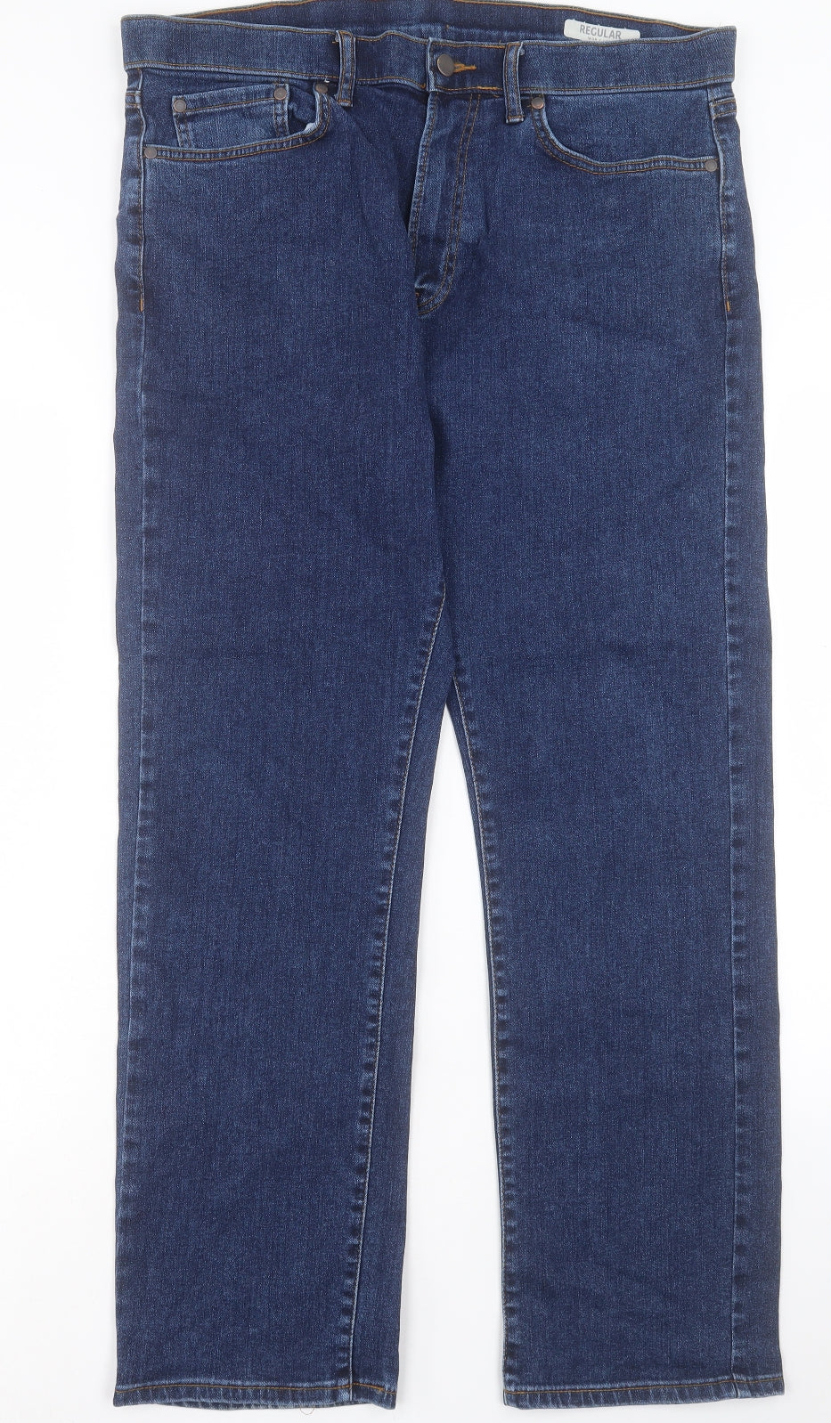 Marks and Spencer Mens Blue Cotton Straight Jeans Size 36 in L31 in Regular Button