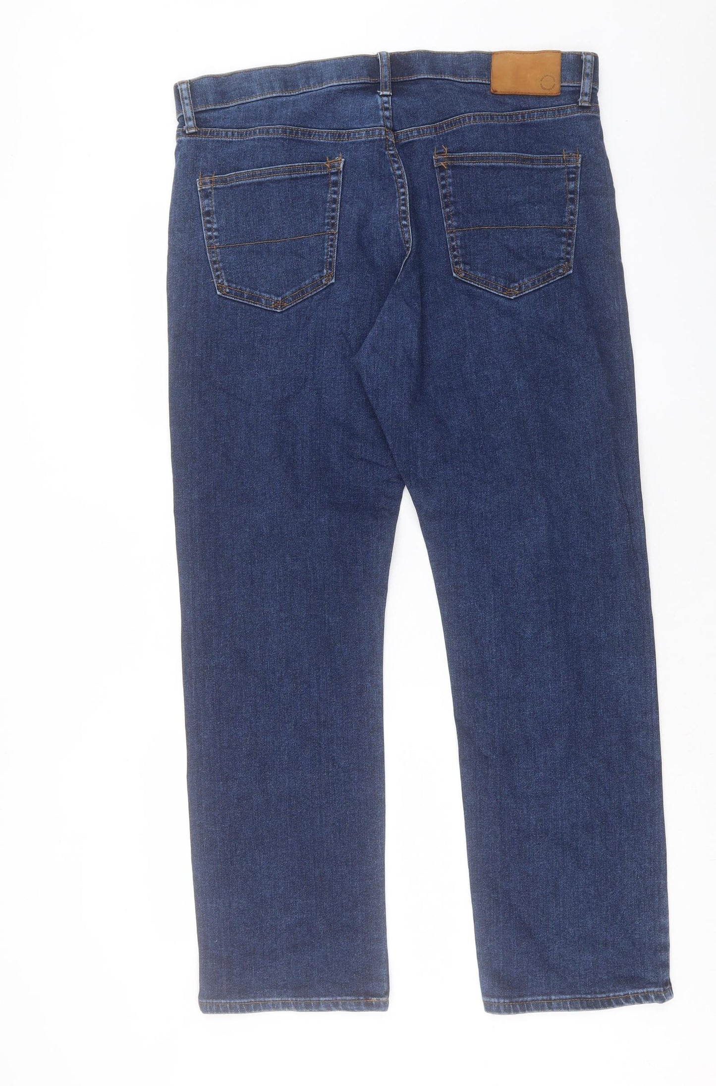 Marks and Spencer Mens Blue Cotton Straight Jeans Size 36 in L31 in Regular Button