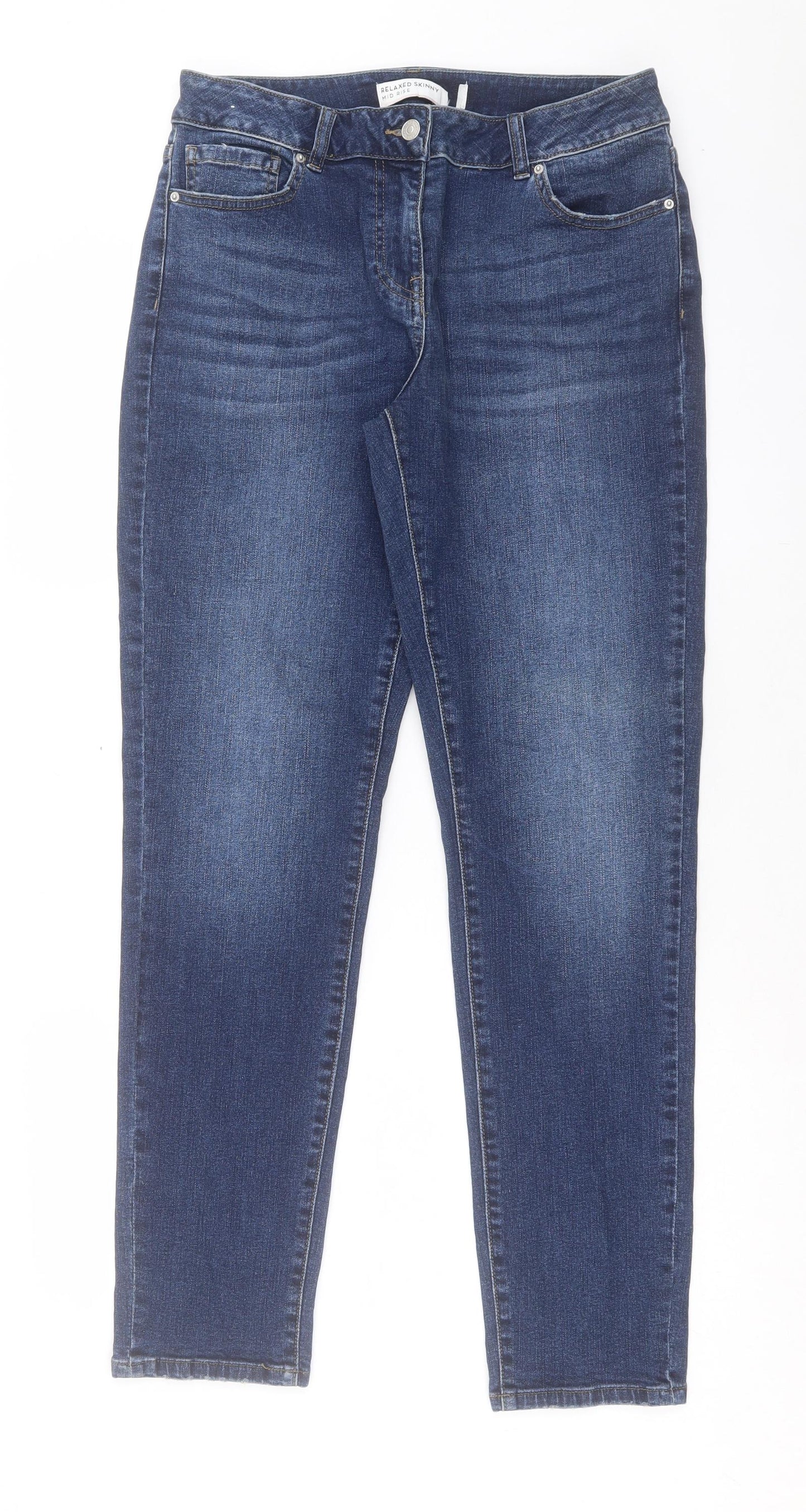 NEXT Womens Blue Cotton Skinny Jeans Size 12 L31 in Relaxed Button