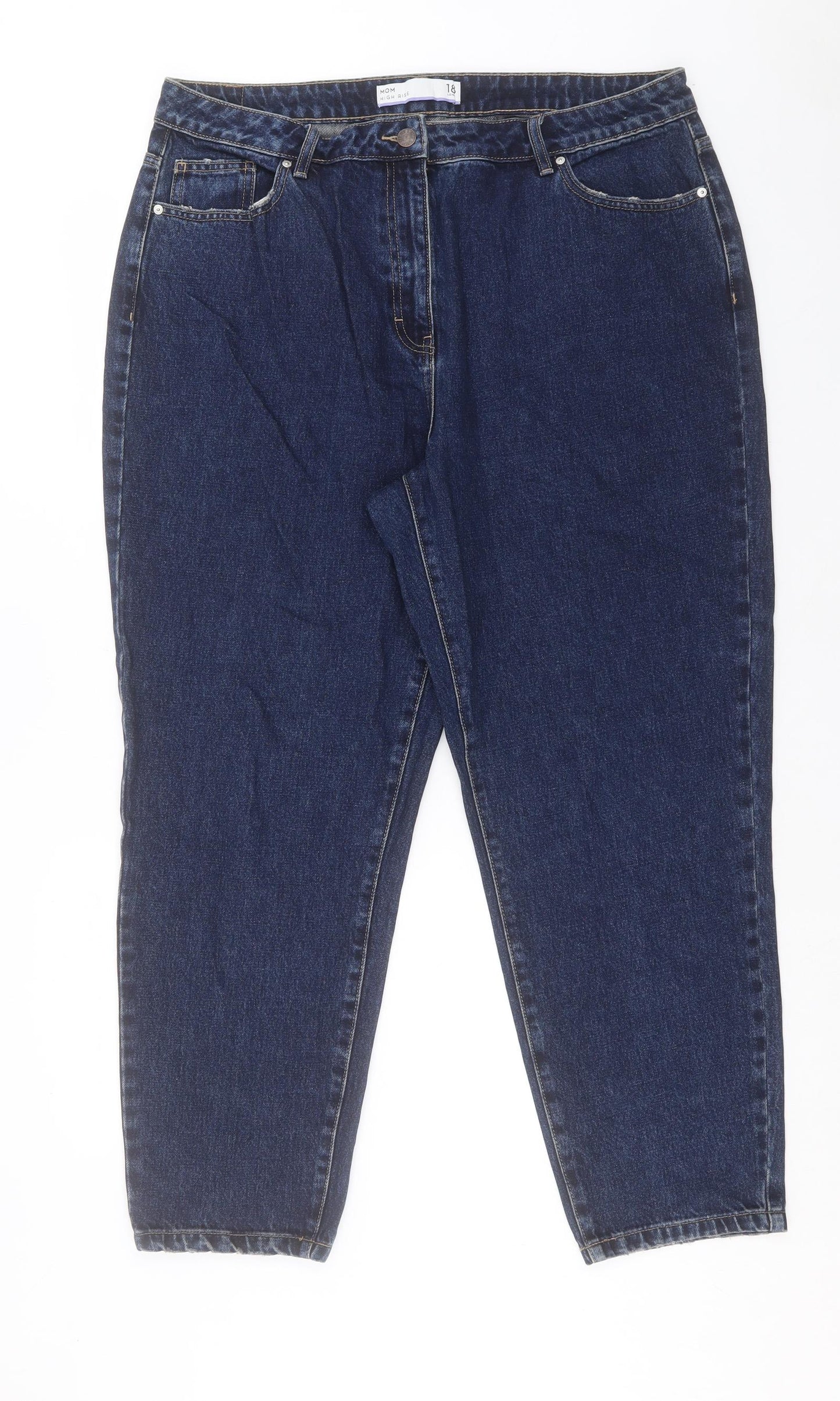 NEXT Womens Blue Cotton Mom Jeans Size 18 L29 in Regular Button