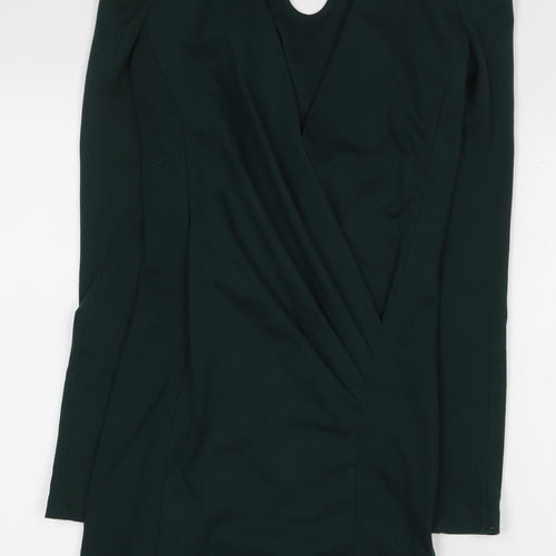 Missguided Womens Green Polyester Mini Size 6 V-Neck Pullover - Shoulder Pads