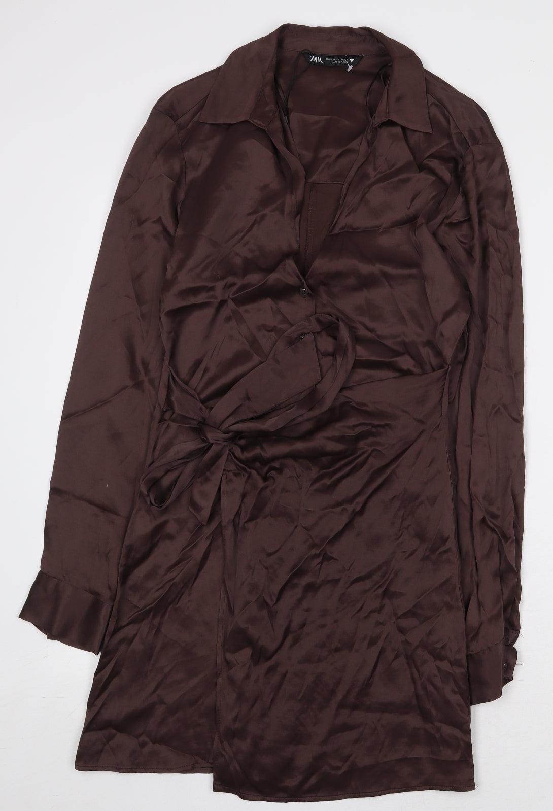 Zara Womens Brown Viscose Wrap Dress Size S Boat Neck Button