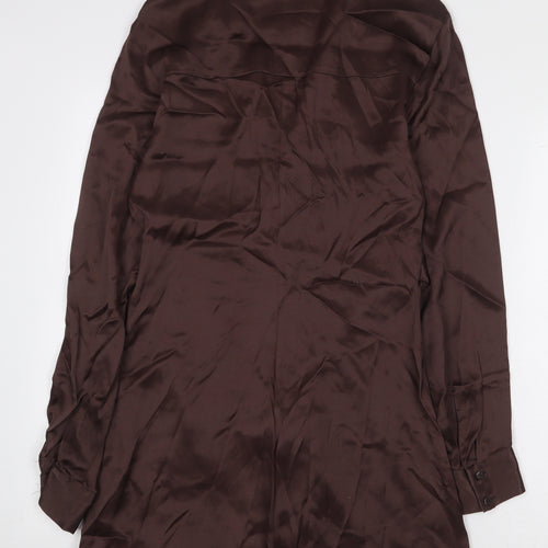 Zara Womens Brown Viscose Wrap Dress Size S Boat Neck Button