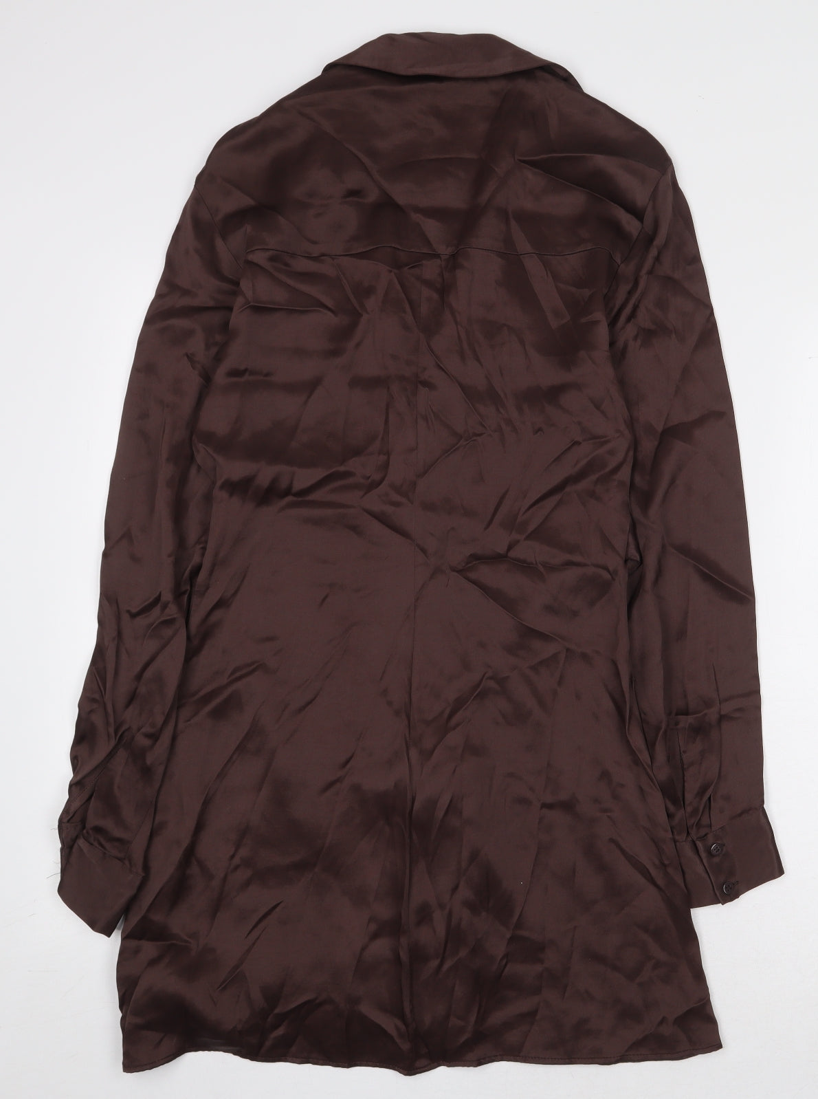 Zara Womens Brown Viscose Wrap Dress Size S Boat Neck Button