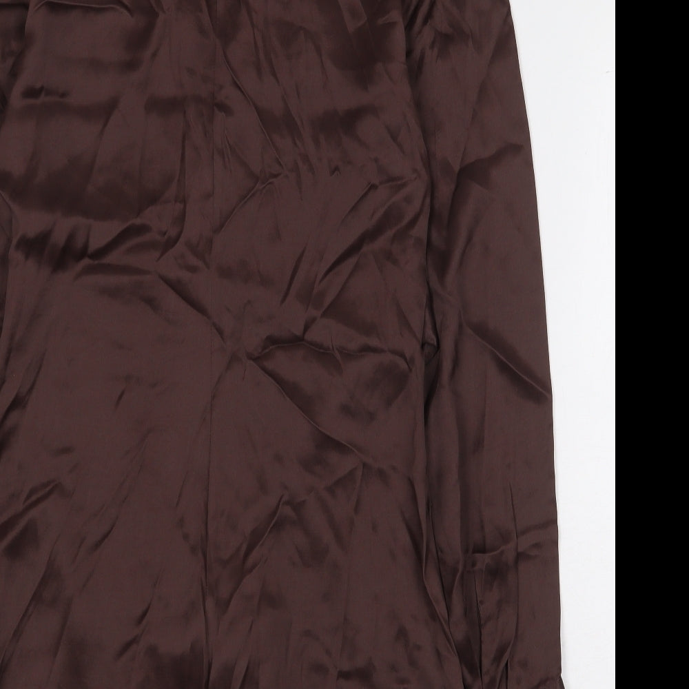 Zara Womens Brown Viscose Wrap Dress Size S Boat Neck Button