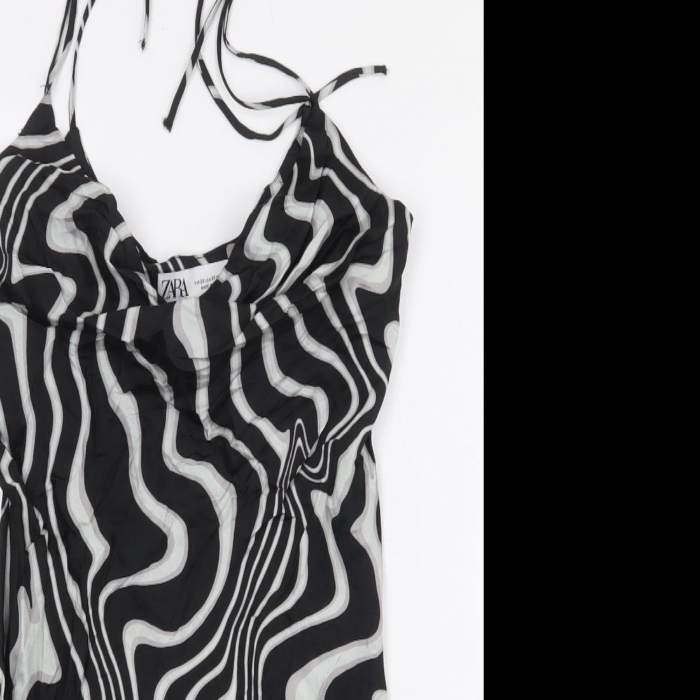 Zara Womens Black Geometric Viscose Mini Size XS Off the Shoulder Tie - Swirl Pattern