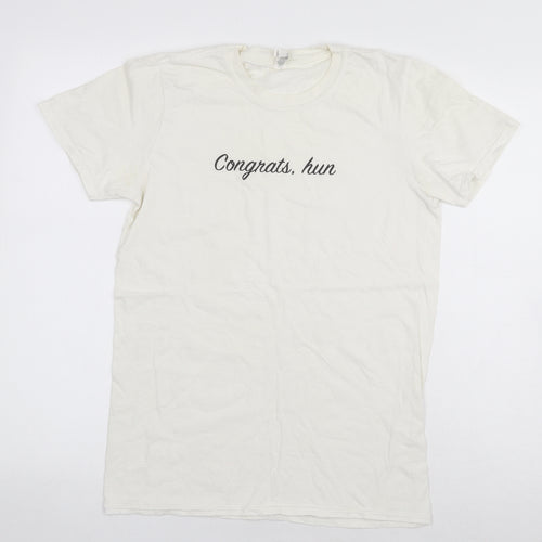 Preworn Womens White 100% Cotton Basic T-Shirt Size S Round Neck - Congrats Hun