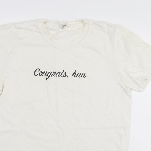 Preworn Womens White 100% Cotton Basic T-Shirt Size S Round Neck - Congrats Hun