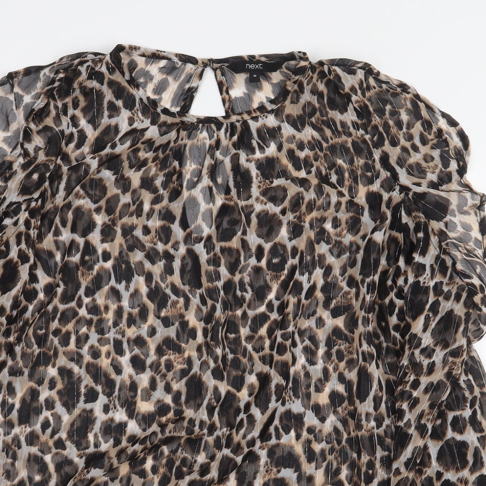 NEXT Womens Multicoloured Animal Print Polyester Basic Blouse Size 10 Boat Neck - Cold Shoulder Leopard Print