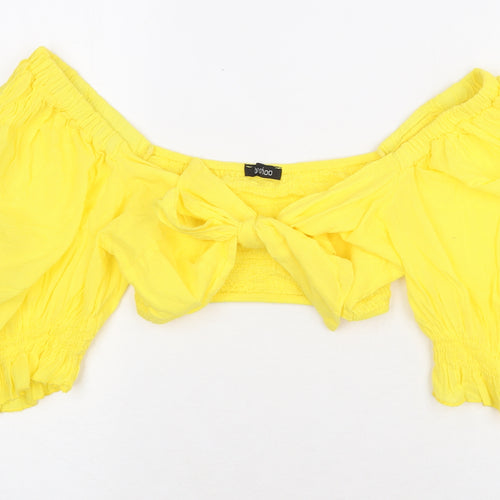Boohoo Womens Yellow 100% Cotton Basic Blouse Size 10 V-Neck