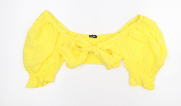 Boohoo Womens Yellow 100% Cotton Basic Blouse Size 10 V-Neck