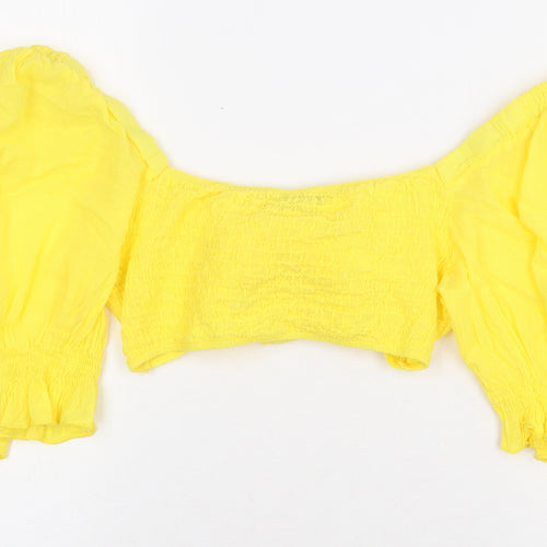 Boohoo Womens Yellow 100% Cotton Basic Blouse Size 10 V-Neck