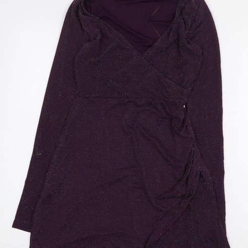 Pull&Bear Womens Purple Polyamide A-Line Size S V-Neck Pullover