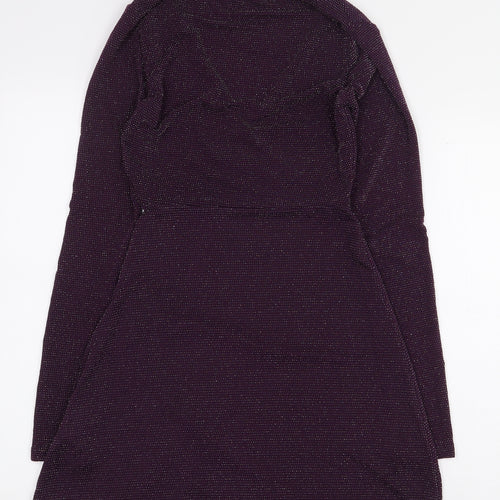 Pull&Bear Womens Purple Polyamide A-Line Size S V-Neck Pullover