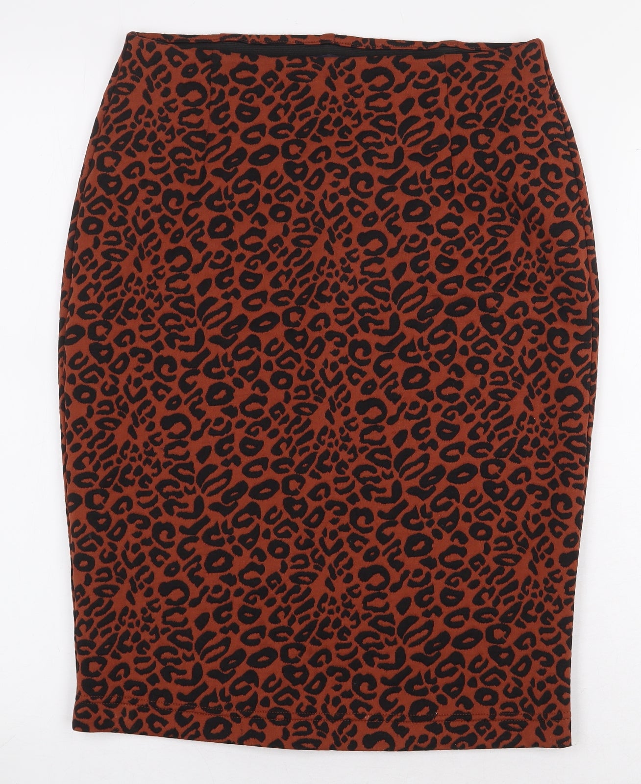 Marks and Spencer Womens Orange Animal Print Polyester Straight & Pencil Skirt Size 10 - Leopard Print
