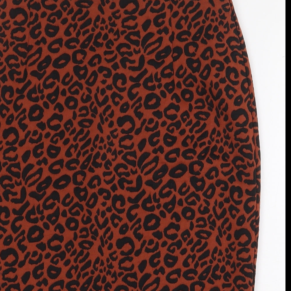 Marks and Spencer Womens Orange Animal Print Polyester Straight & Pencil Skirt Size 10 - Leopard Print