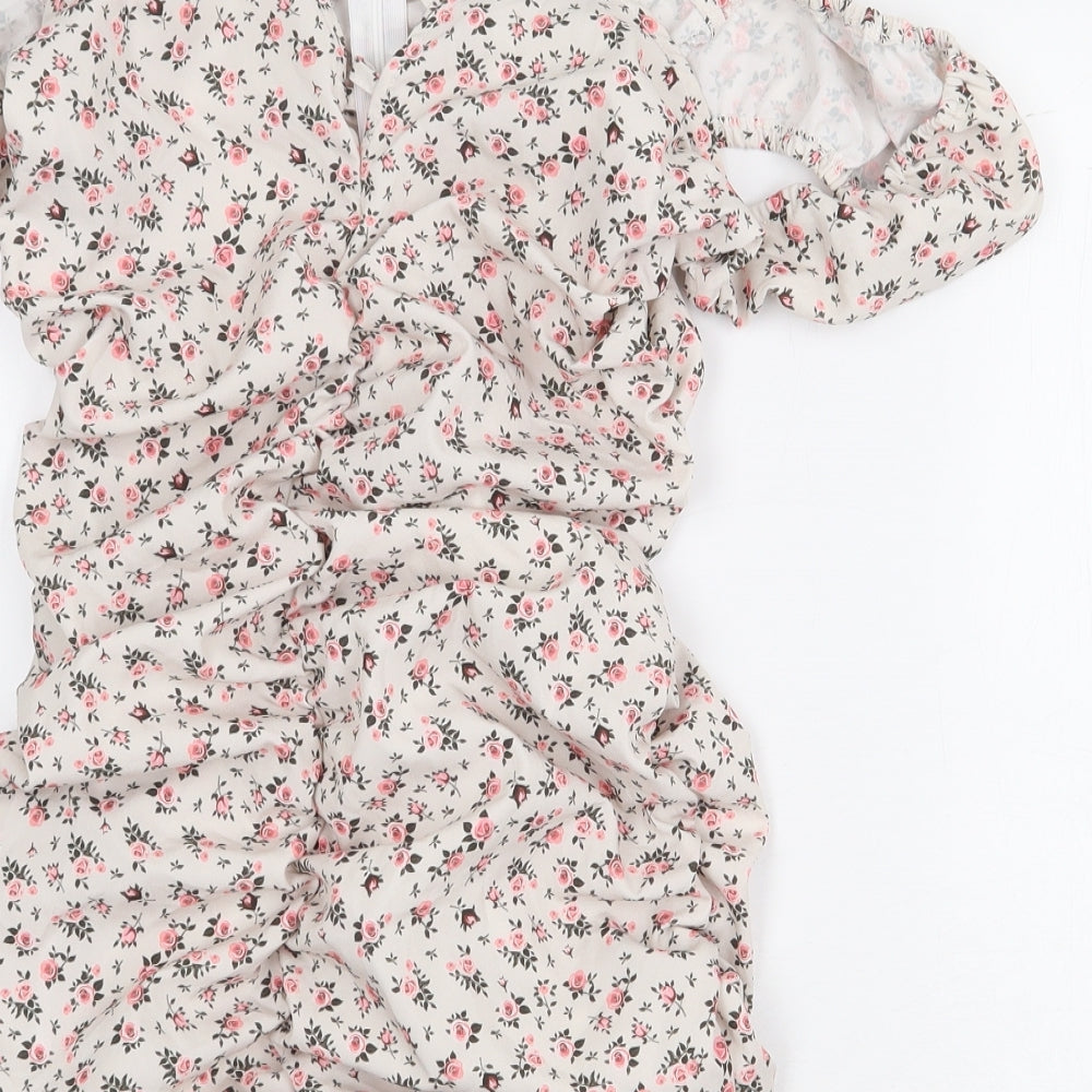 SheIn Womens White Floral Polyester Mini Size S Off the Shoulder Zip