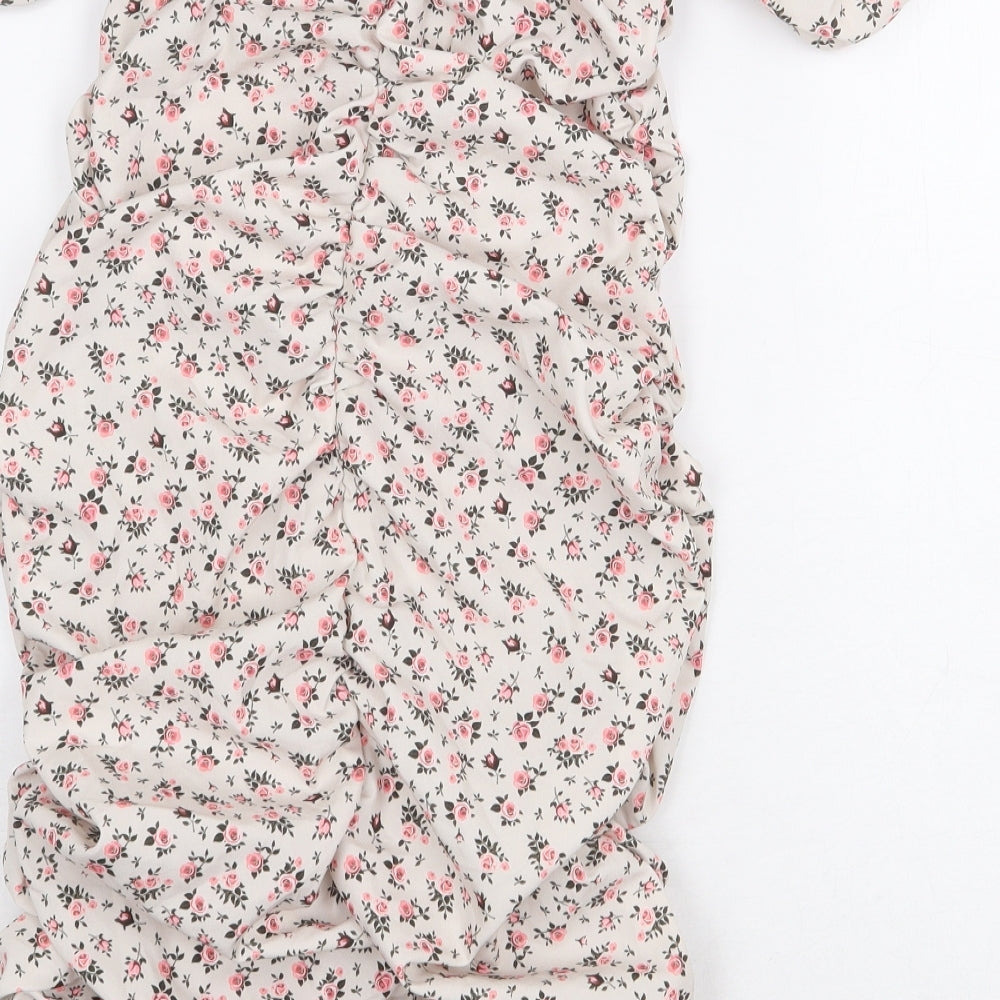 SheIn Womens White Floral Polyester Mini Size S Off the Shoulder Zip