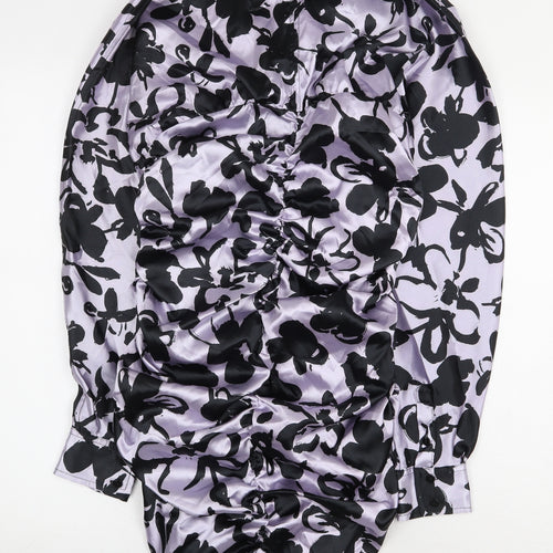 Zara Womens Purple Floral Polyester Mini Size S Collared Button