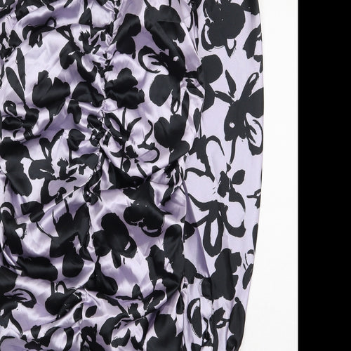 Zara Womens Purple Floral Polyester Mini Size S Collared Button